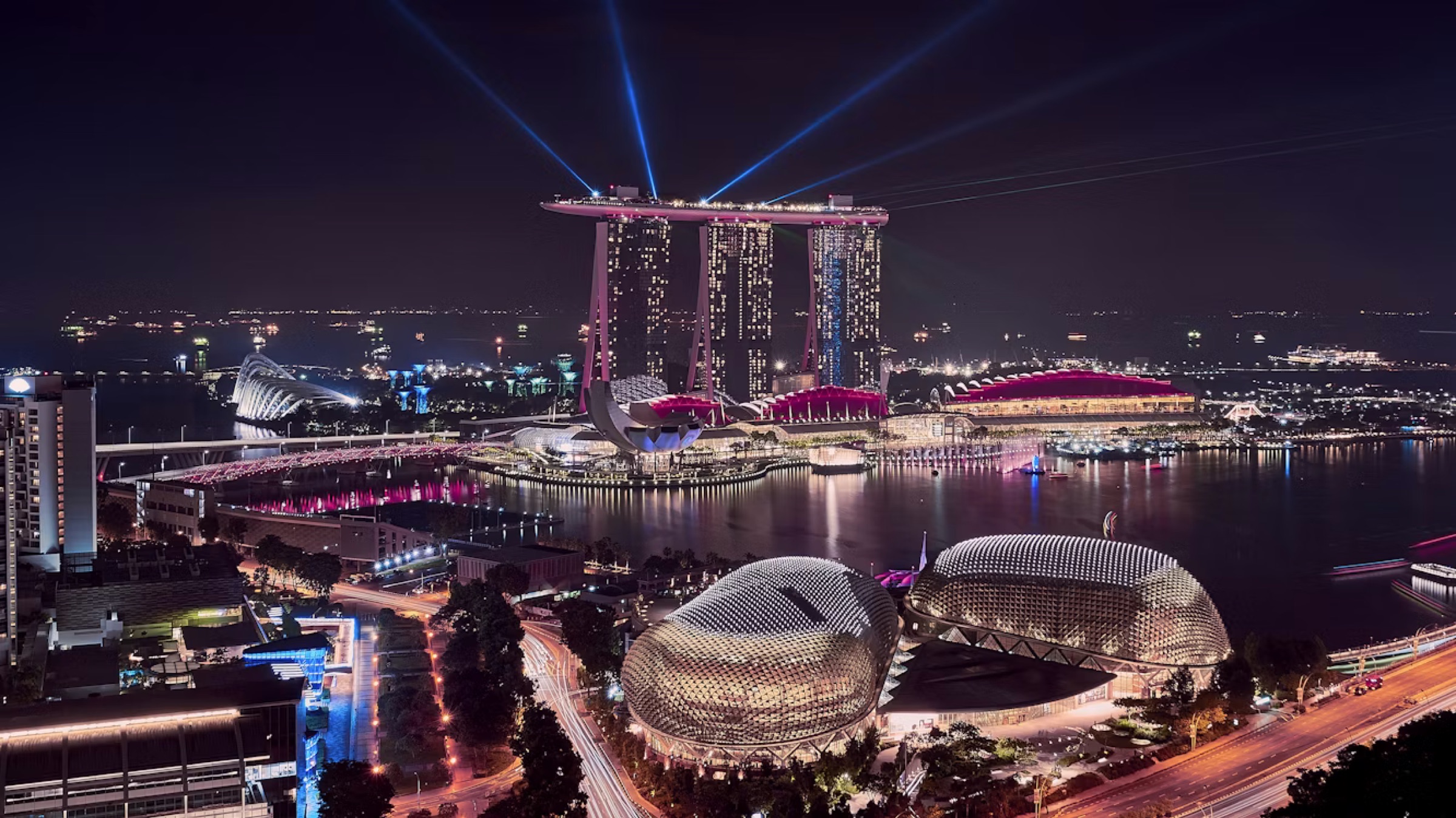 The Marina Bay skyline at dusk